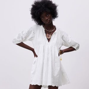 Zara Linen Blend embroidered eyelet dress